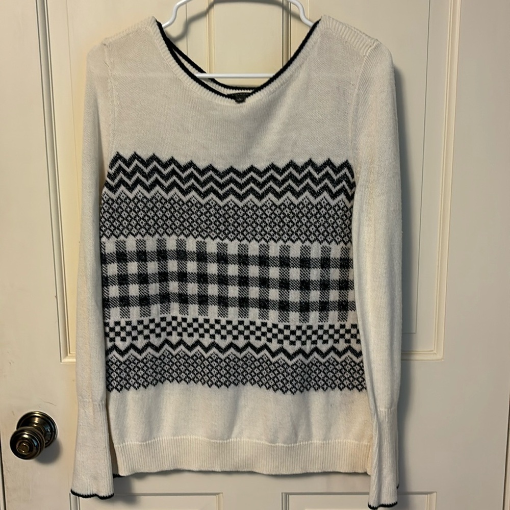 Talbots L Cream And Black Pattern With Sparkle Th… - image 1